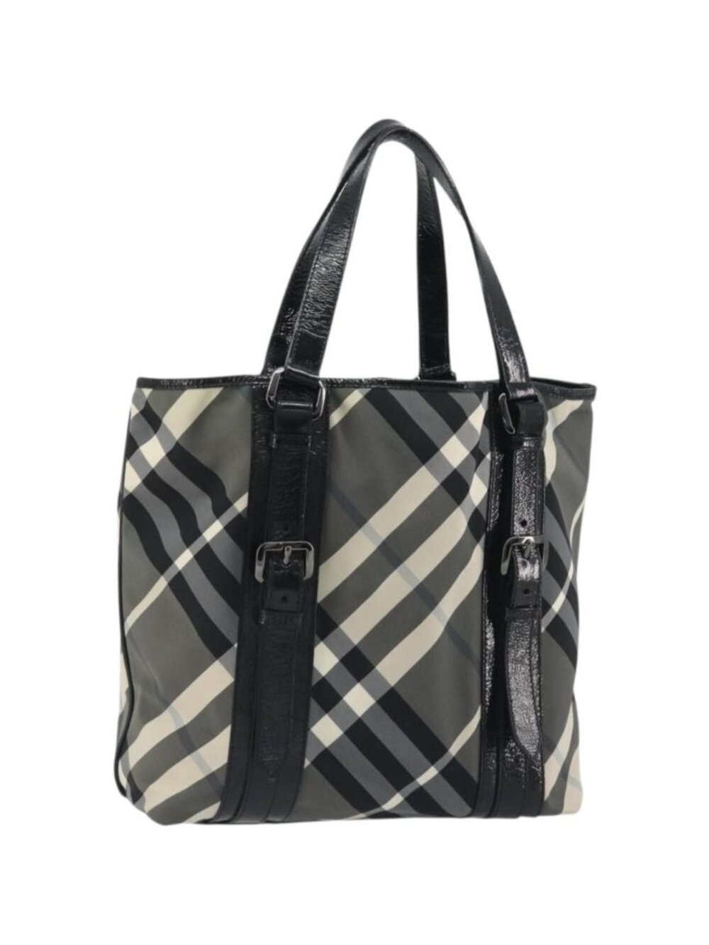 BURBERRY Nova Check Tote Bag Nylon Black Silver